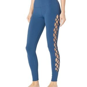 Blue Leggings with Cutout Design and High-Waisted Fit